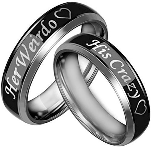 **COI Tungsten Carbide Black Silver His Crazy Her Weirdo Ring-3067