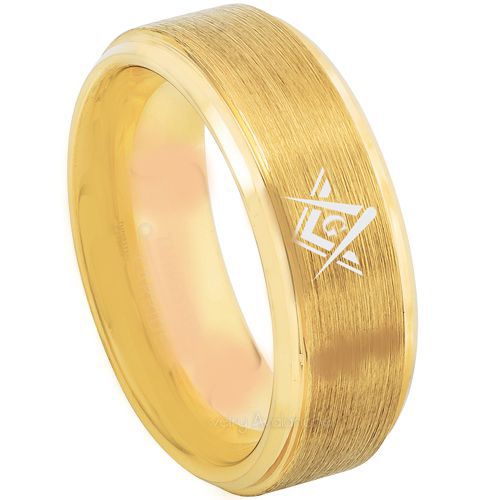 *COI Gold Tone Tungsten Carbide Masonic Step Edges Ring-TG3216