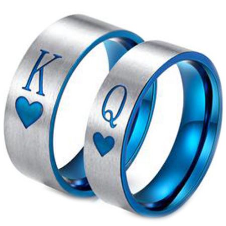 *COI Titanium Blue Silver King Queen Heart Pipe Cut Ring-3428