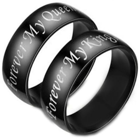 *COI Black Tungsten Carbide Forever King Queen Ring-TG3439