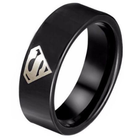 *COI Black Tungsten Carbide Super Man Pipe Cut Ring-TG798