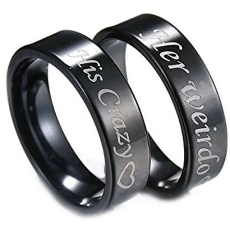 *COI Black Tungsten Carbide His Crazy Her Weirdo Ring-TG3070