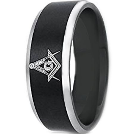 *COI Tungsten Carbide Masonic Beveled Edges Ring-TG5120