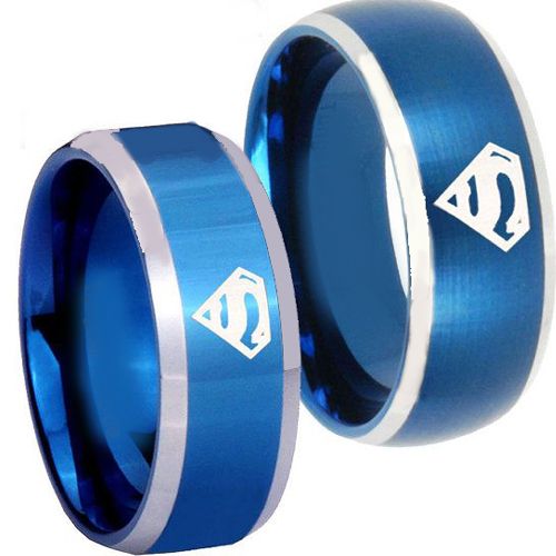 *COI Titanium Blue Silver Super Man Beveled Edges Ring-3722