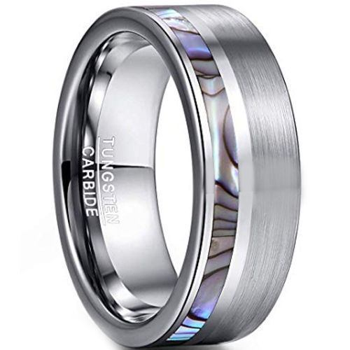 COI Tungsten Carbide Offset Abalone Shell Pipe  Cut Ring-TG3755