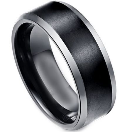 **COI Titanium Black Silver Beveled Edges Ring-3869