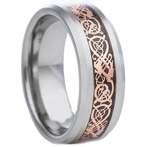 COI Tungsten Carbide Rose Dragon Beveled Edges Ring-TG4309