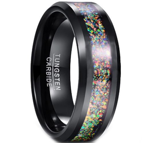 COI Black Tungsten Carbide Crushed Opal Beveled Edges Ring-TG5150