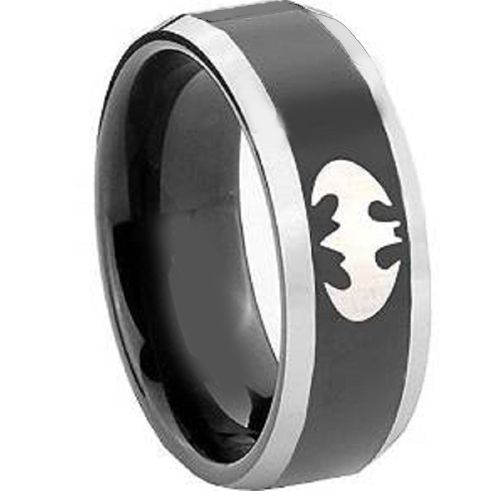 **COI Titanium Black Silver Bat Man Beveled Edges Ring-3628