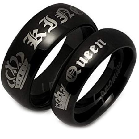 COI Black Tungsten Carbide King Queen Crown Ring-TG4533