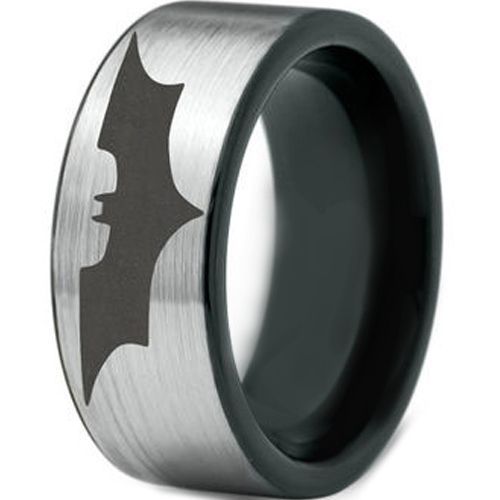 *COI Tungsten Carbide Black Silver Bat Man Dome Court Ring-TG4570
