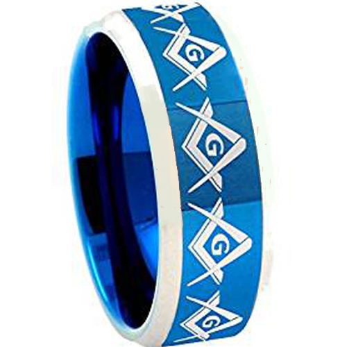 COI Tungsten Carbide Blue Silver Masonic Ring-TG4599