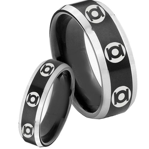 COI Titanium Black Silver Color Green Blue Lantern Beveled Edges Ring-4640