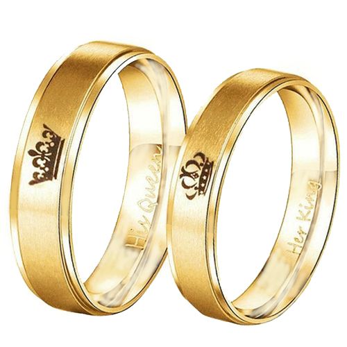 *COI Gold Tone Tungsten Carbide King Queen Crown Ring-TG4716