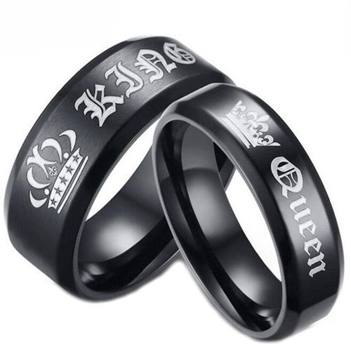 **COI Black Tungsten Carbide King Queen Crown Ring-TG4721