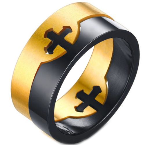 COI Titanium Black Gold Tone Cross Puzzle Ring 5563