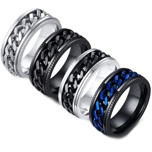 **COI Titanium Silver/Black/Black Blue/Black Silver Chain Link Ring-5566
