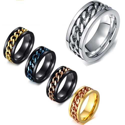 *COI Titanium Silver/Gold Tone/Black Gold Tone/Black Rose/Black Blue Chain Link Ring-5569