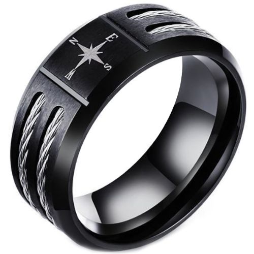 COI Black Titanium Double Wire Beveled Edges Ring-5570