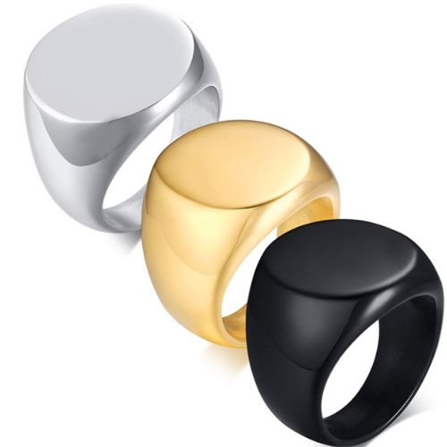COI Titanium Gold Tone Black Silver Signet Ring 5587