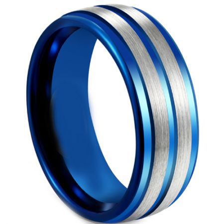 COI Tungsten Carbide Blue Silver Step Edges Ring-5614