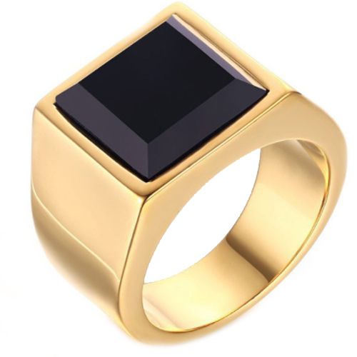 COI Gold Tone Titanium Ring With Black Agate-5712
