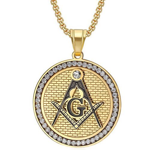 COI Gold Tone Titanium Masonic Pendant With Cubic Zirconia-5755