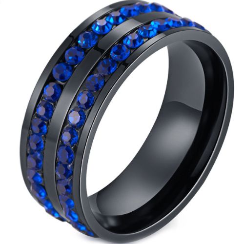 *COI Black Titanium Dome Court Ring With Blue/Red Cubic Zirconia-5866