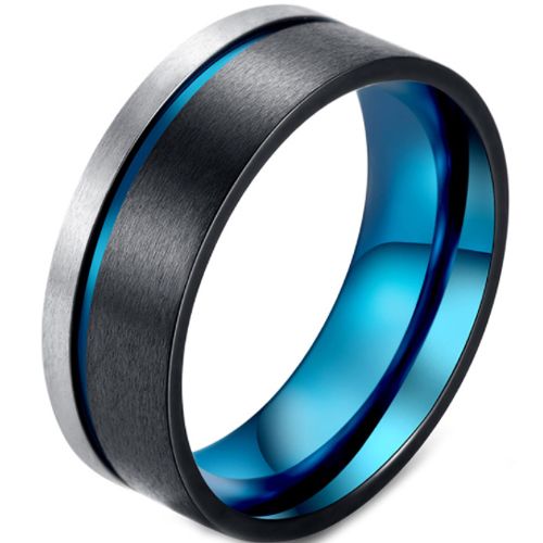*COI Titanium Black Blue Offset Grooves Pipe Cut Flat Ring-5873