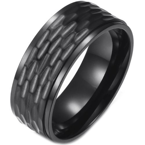 *COI Titanium Black/Gold Tone/Rainbow Color Grooves Step Edges Ring-5877