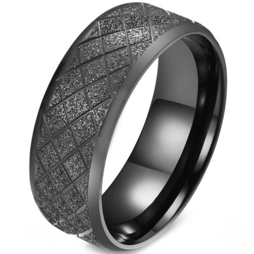 *COI Titanium Black/Silver/Gold Tone/Blue Sandblasted Grooves Beveled Edges Ring-5879