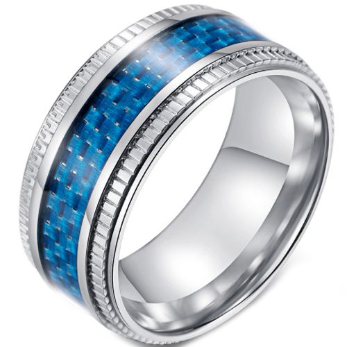 *COI Titanium Step Edges Ring With Black/Blue Carbon Fiber-5894