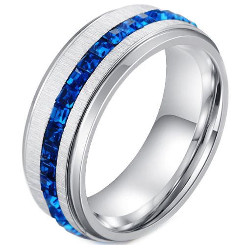 *COI Titanium Step Edges Ring With Created Blue Sapphire-5911
