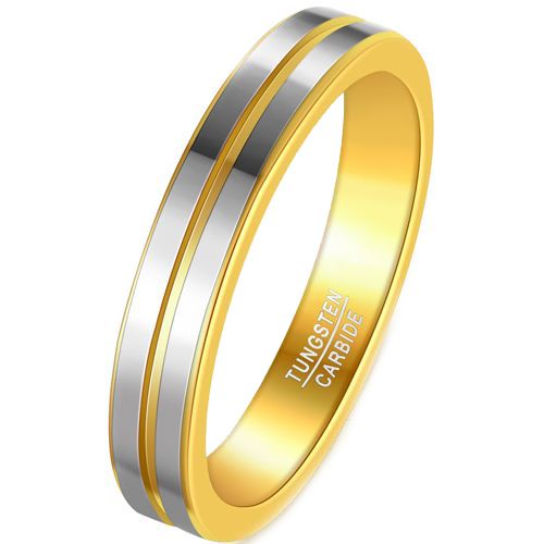 COI Tungsten Carbide Gold Tone Silver Center Groove Ring-5925