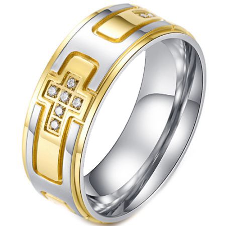 *COI Titanium Black/Gold Tone Silver Cross Ring With Cubic Zirconia-5983