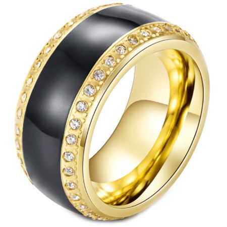 *COI Titanium Black Gold Tone Ring With Cubic Zirconia-5984
