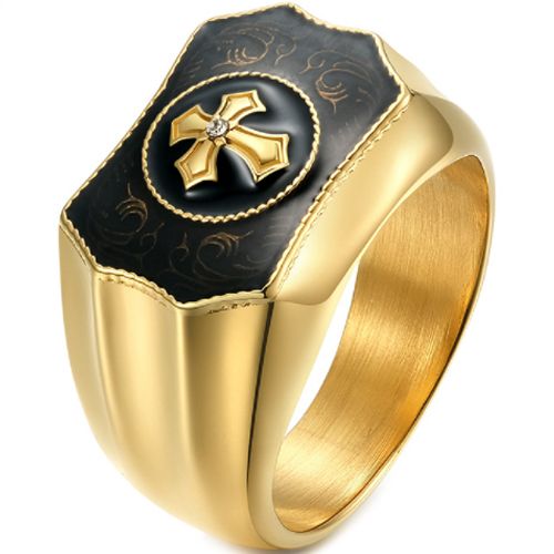 *COI Titanium Black/Gold Tone Silver Cross Ring With Cubic Zirconia-5990