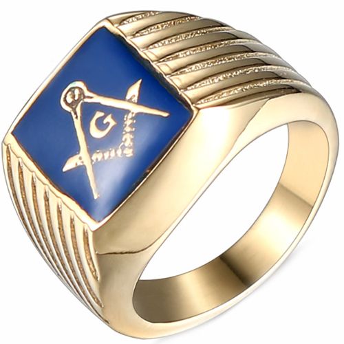 COI Titanium Blue Gold Tone Masonic Ring 6013