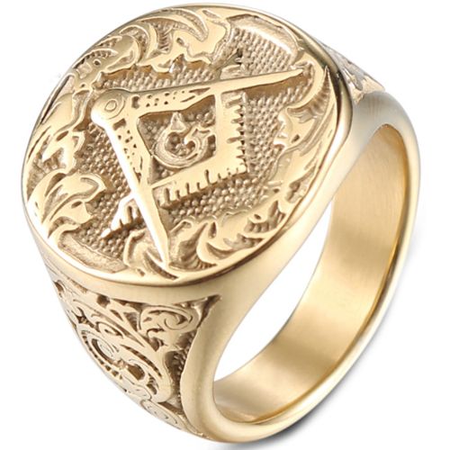 *COI Gold Tone Titanium Masonic Freemason Ring-6017