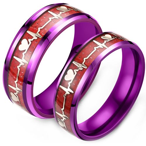 *COI Titanium Red Purple Heartbeat Beveled Edges Ring-6854