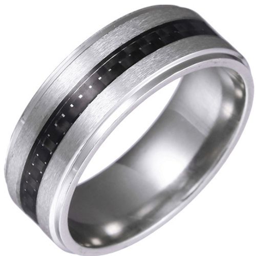 *COI Titanium Rose/Gold Tone/Silver Carbon Fiber Step Edges Ring-6856