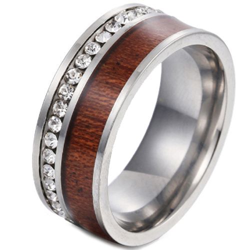 *COI Titanium Gold Tone/Black/Silver Wood Pipe Cut Flat Ring With Cubic Zirconia-6858
