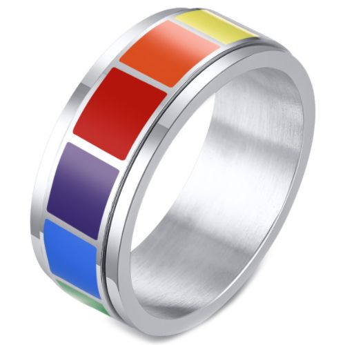 *COI Titanium Rainbow Pride Color Rotating Step Edges Ring-6871BB