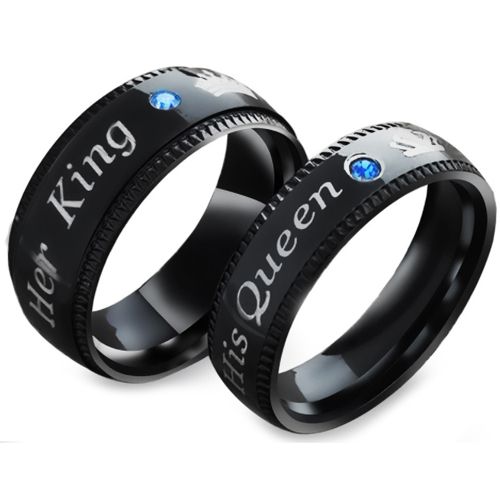 *COI Black Titanium Her King/His Queen Crown Ring With Cubic Zirconia-6890AA