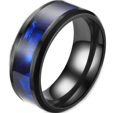 *COI Black Titanium Abalone Shell Beveled Edges Ring-6896CC