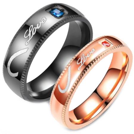 **COI Titanium Black/Rose Love & Heart Ring With Cubic Zirconia-6963CC