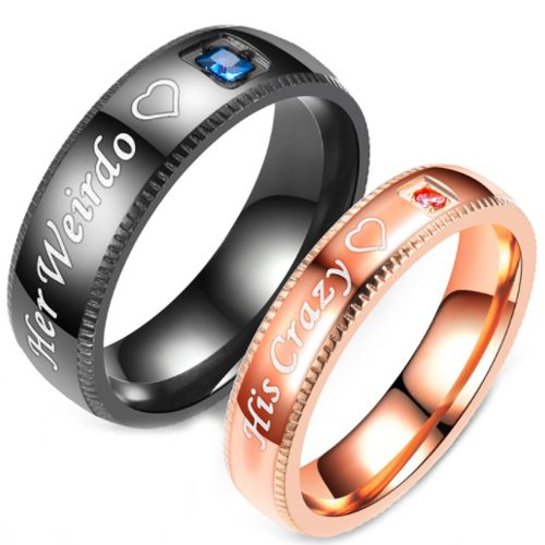 **COI Titanium Black/Rose Her Weirdo/His Crazy Ring With Cubic Zirconia-6964CC