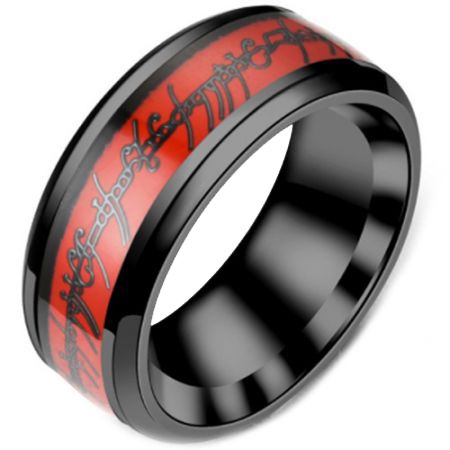 **COI Titanium Black Red Lord The Rings Ring Power Beveled Edges Ring-6969CC