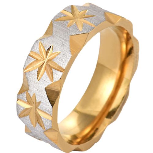 **COI Titanium Gold Tone Silver Polished Matt Grooves Ring-6987BB