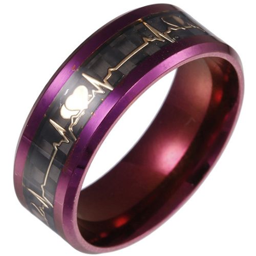 **COI Purple Titanium Heartbeat & Heart Beveled Edges Ring-7032BB